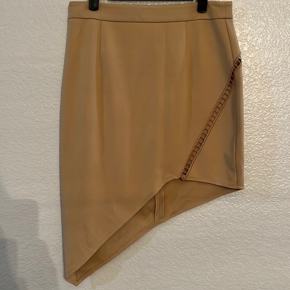 TOBI Tan Asymmetrical Mini Skirt